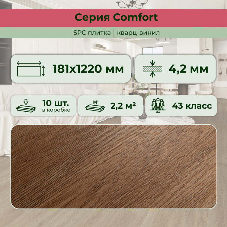 14CM06 SPC плитка STRONG STEP Comfort 181x1220x4,2 Карамель