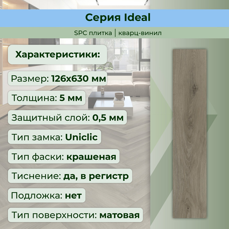 35ID31 SPC плитка STRONG STEP Ideal 126x630x5 Графит